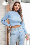Round Neck Long Sleeve Cropped Sweater - Trendsi - Flyclothing LLC