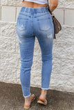 Drawstring Distressed Raw Hem Jeans with Pockets - Trendsi