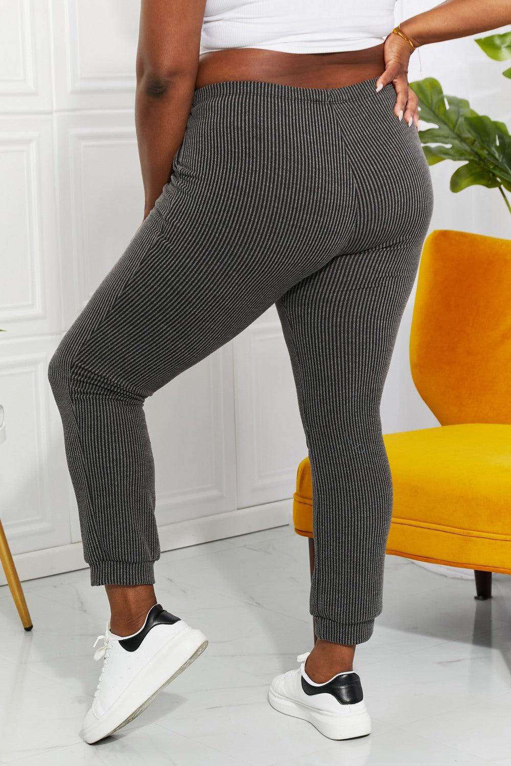 Blumin Apparel Full Size Easy Living Ribbed Joggers - Trendsi - Flyclothing LLC