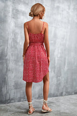 Printed V-Neck Tie Waist Mini Dress - Trendsi - Flyclothing LLC