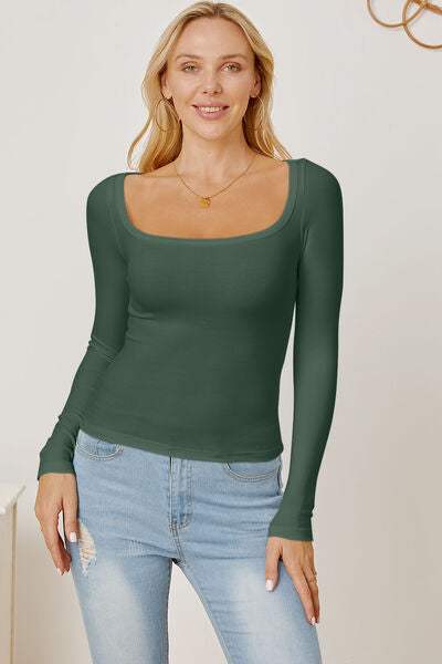 Square Neck Long Sleeve T-Shirt - Trendsi - Flyclothing LLC