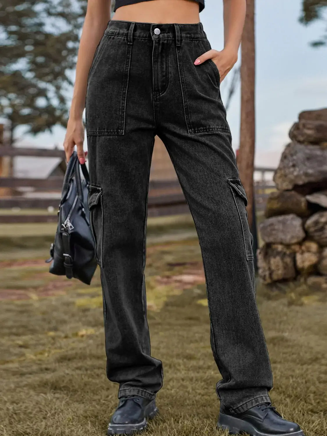 High Waist Cargo Jeans - Trendsi - Flyclothing LLC
