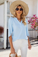 Notched Half Button T-Shirt - Trendsi - Flyclothing LLC