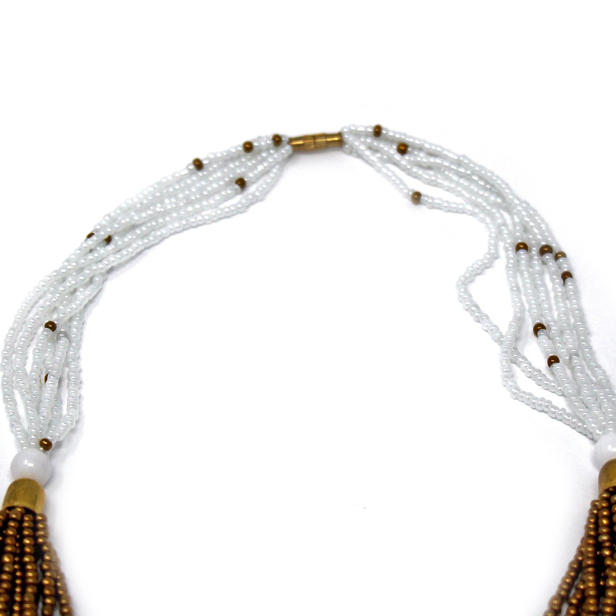 Multistrand Maasai Bead Necklace, White and Gold - Flyclothing LLC