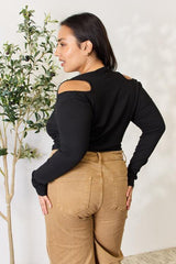 Culture Code Full Size Ribbed Surplice Cold Shoulder Top - Trendsi