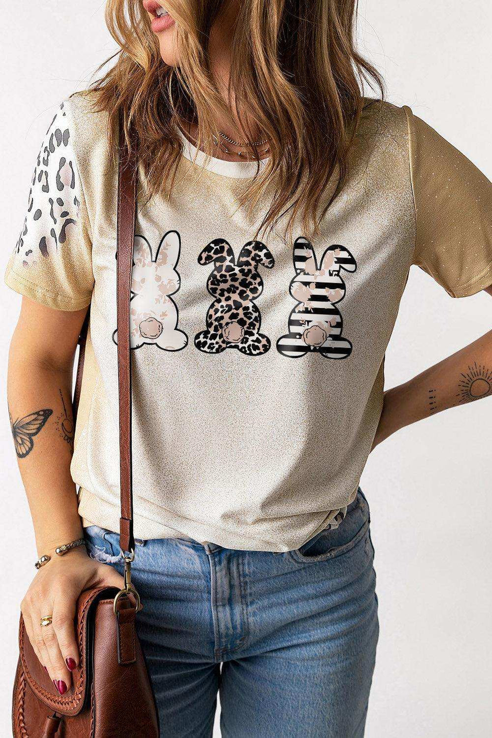 Easter Leopard Rabbit Graphic T-Shirt - Trendsi - Flyclothing LLC