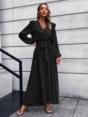 Pleated Surplice Tie Waist Maxi Dress - Trendsi