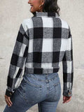 Plaid Button Up Drop Shoulder Cropped Jacket - Trendsi - Flyclothing LLC