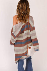 Full Size Striped Long Sleeve Openwork Cardigan - Trendsi - Flyclothing LLC