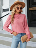 Round Neck Flounce Sleeve Blouse - Trendsi