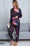 Tie-Dye Crewneck Top and Drawstring Waist Joggers Lounge Set - Trendsi - Flyclothing LLC