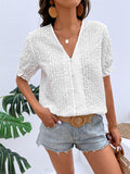 Buttoned V-Neck Flounce Sleeve Top - Trendsi