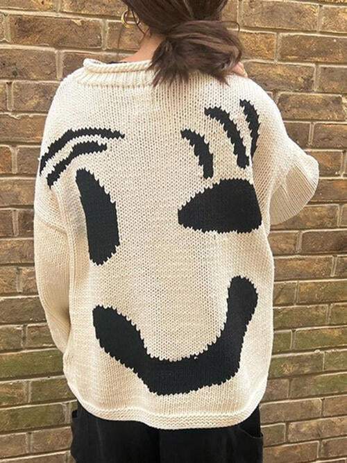 Contrast Drop Shoulder Long Sleeve Sweater - Trendsi - Flyclothing LLC