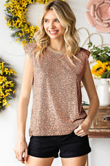 Sequin Round Neck Capped Sleeve Tank - Trendsi