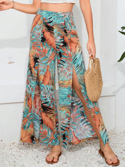 Printed Split Wide Leg Long Pants - Trendsi