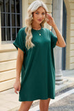 Round Neck Rolled Short Sleeve Tee Dress - Trendsi - Flyclothing LLC