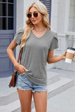 V-Neck Short Sleeve T-Shirt - Trendsi - Flyclothing LLC