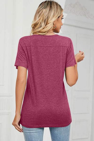 V-Neck Short Sleeve T-Shirt - Trendsi - Flyclothing LLC