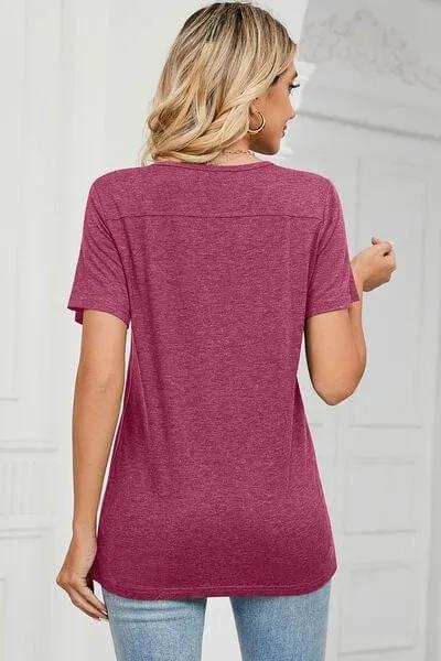 V-Neck Short Sleeve T-Shirt - Trendsi - Flyclothing LLC