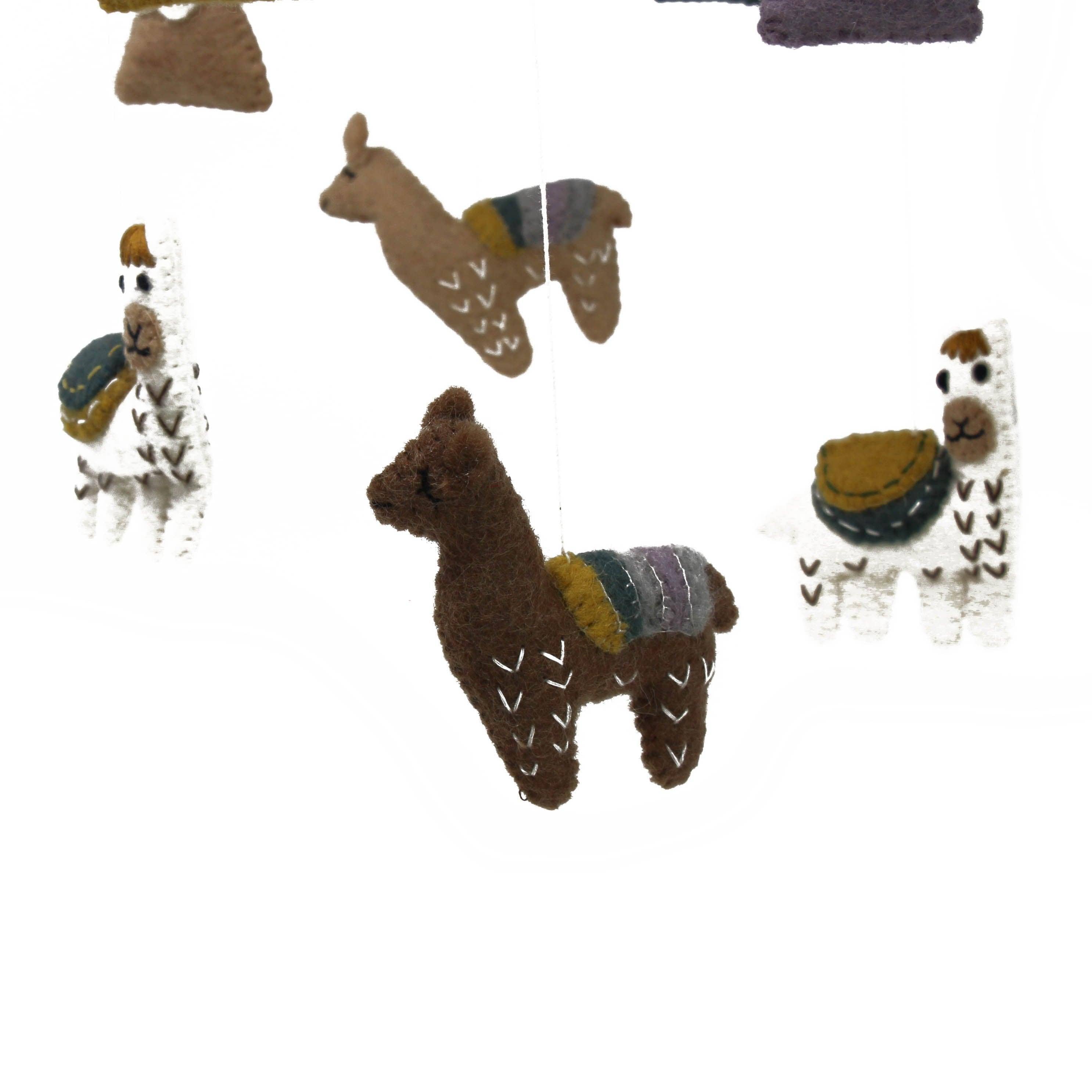 Hand Crafted Felt Little Llamas Mobile - Global Groove Direct
