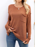 Round Neck Dropped Shoulder Slit T-Shirt - Trendsi - Flyclothing LLC