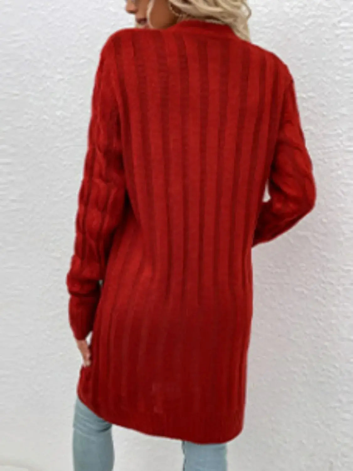 Cable-Knit Button Down Cardigan with Pockets - Trendsi - Flyclothing LLC