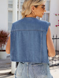 Pocketed Button Up Sleeveless Denim Jacket - Trendsi