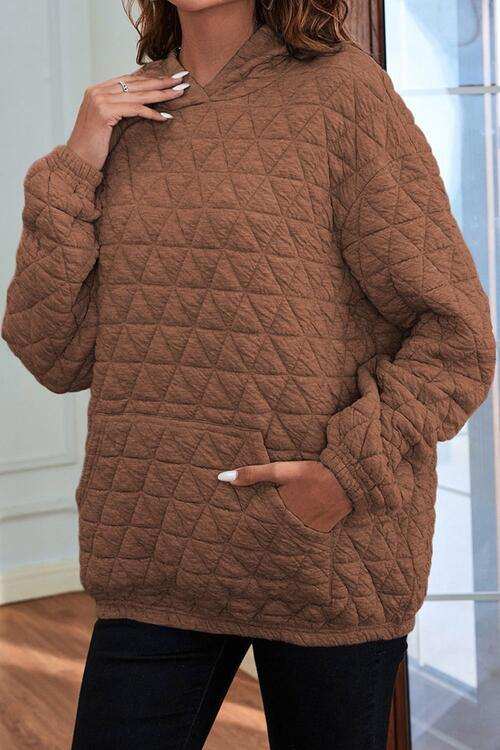 Quilted Long Sleeve Hoodie with Pocket - Trendsi - Flyclothing LLC