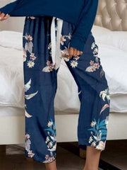 Round Neck Top and Printed Pants Lounge Set - Trendsi