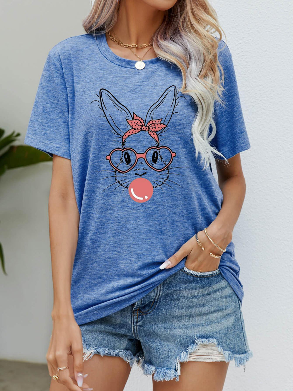 Easter Bunny Graphic Round Neck T-Shirt - Trendsi