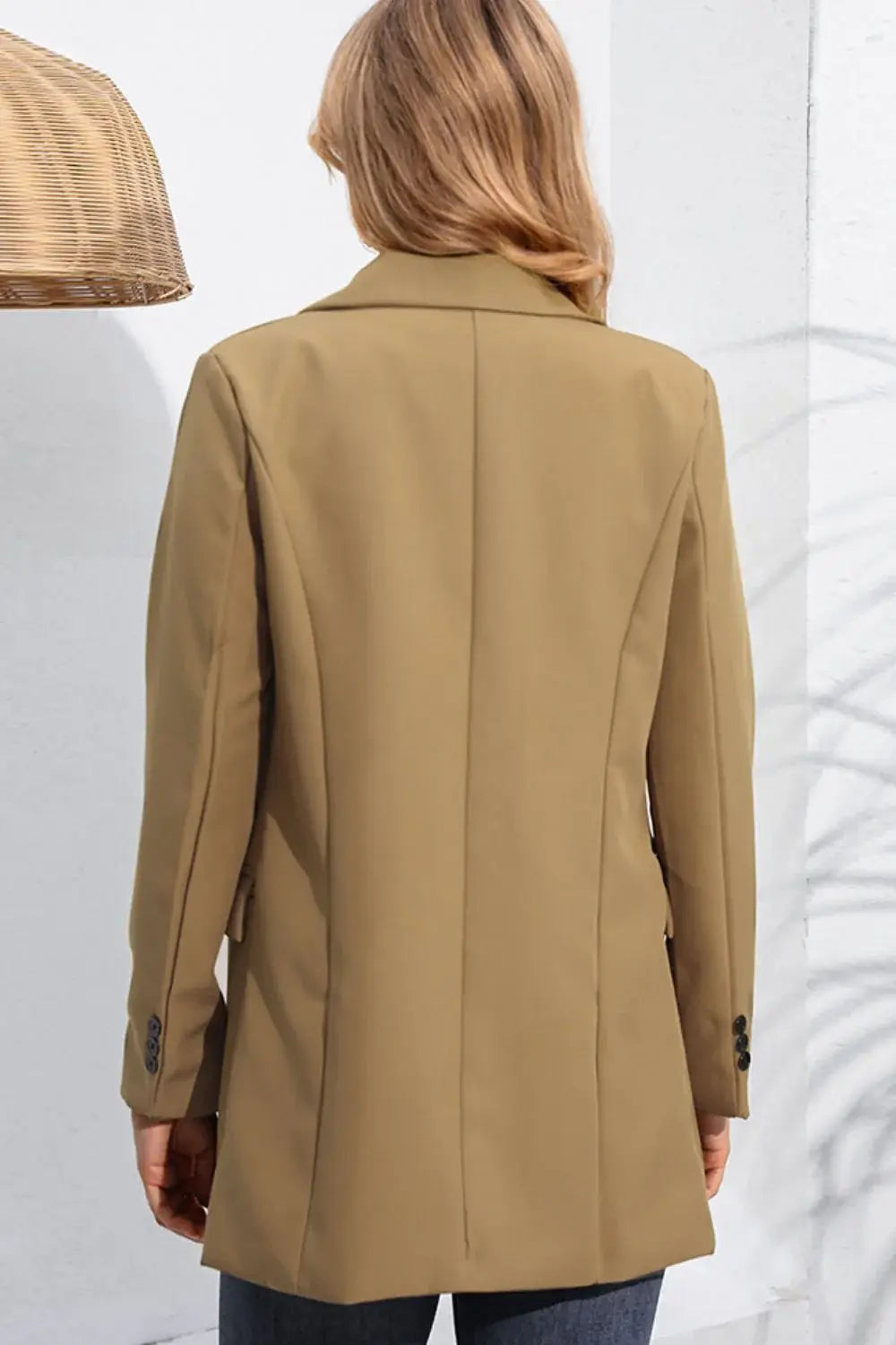 Lapel Neck Long Sleeve Blazer with Pockets - Trendsi - Flyclothing LLC