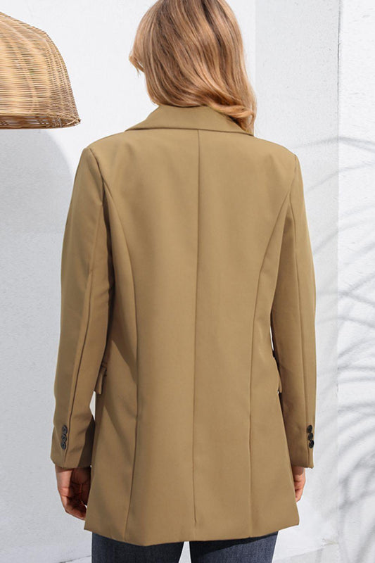 Lapel Neck Long Sleeve Blazer with Pockets - Trendsi