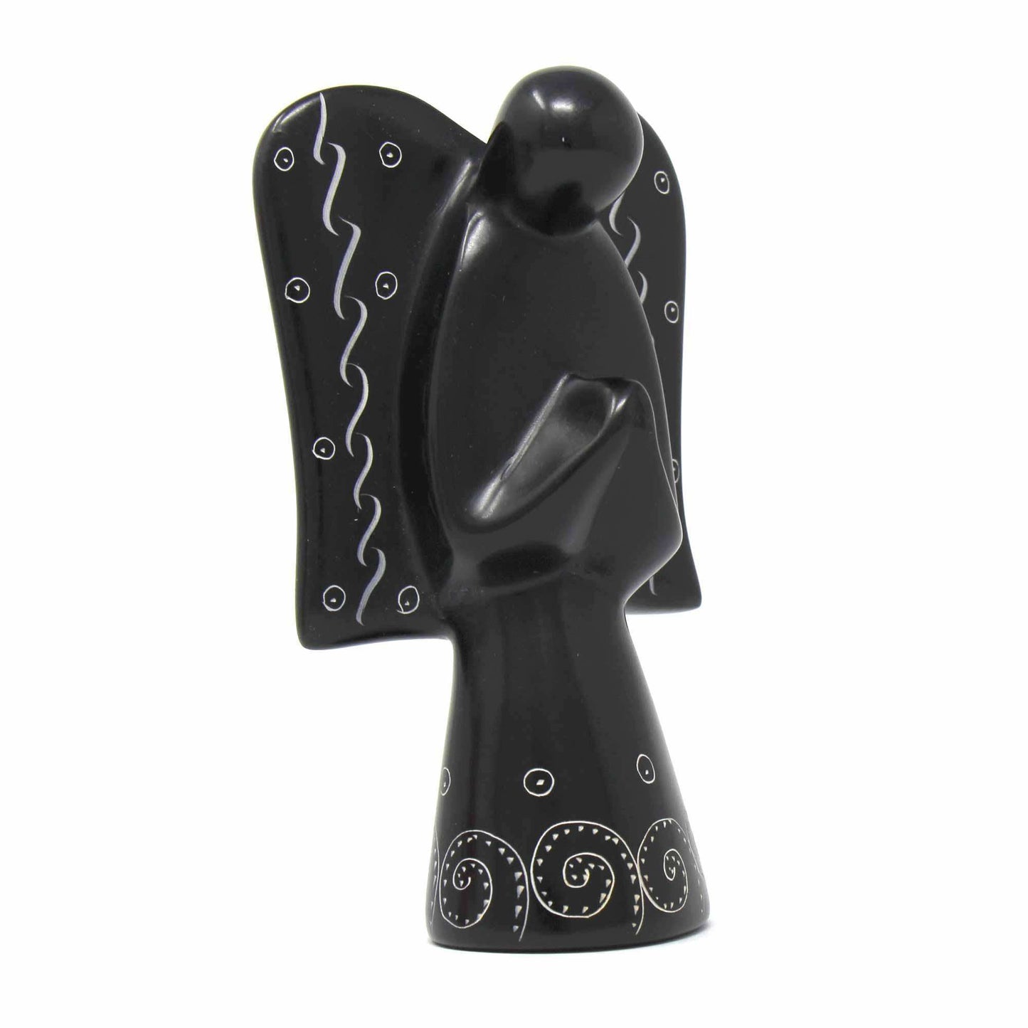 Soapstone Angel Sculpture - Black Finish with Etch Design - SMOLArt - Flyclothing LLC
