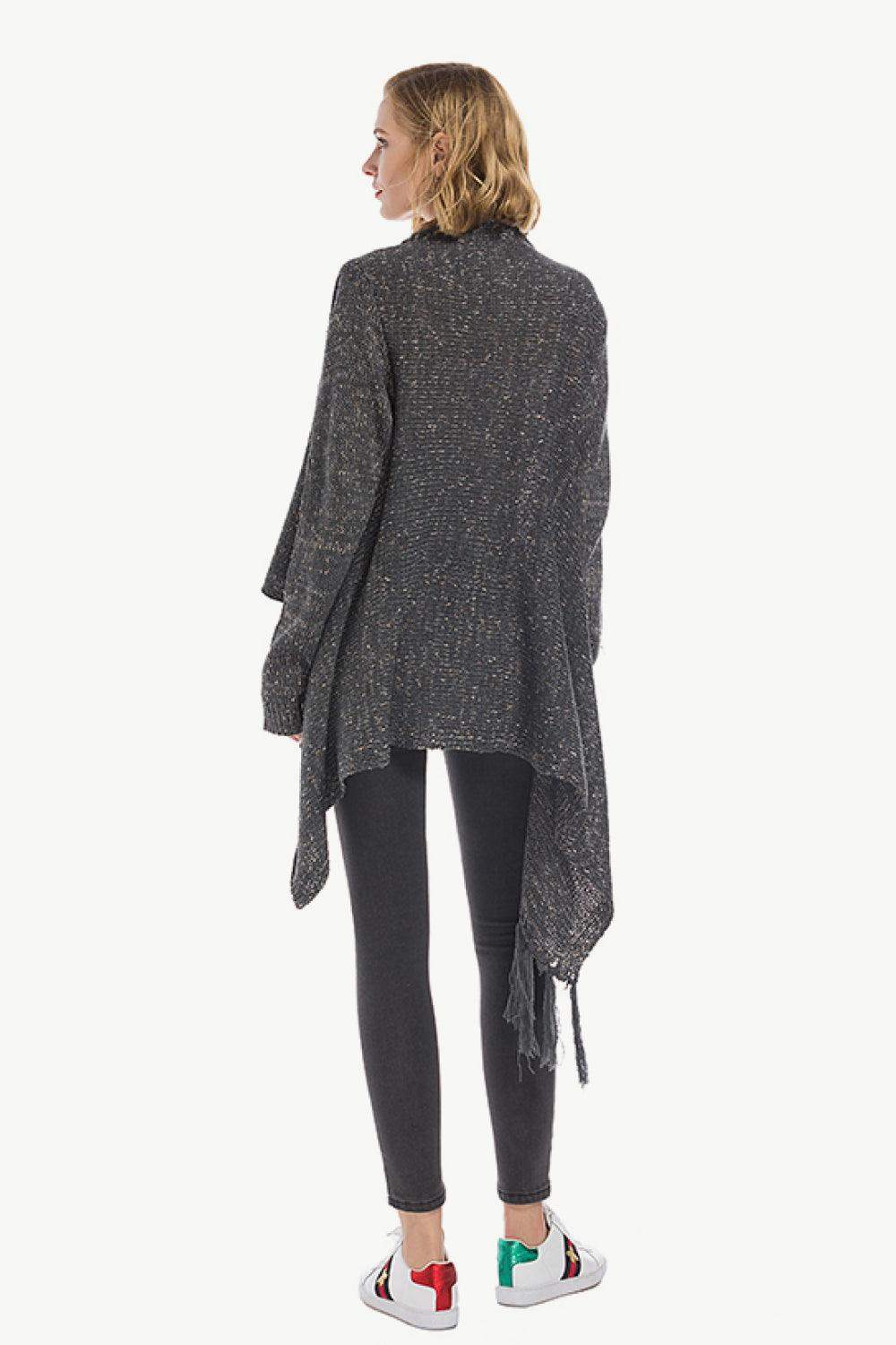 One-Button Tassel Tie Asymmetrical Hem Cardigan - Trendsi - Flyclothing LLC