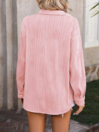 Button Up Dropped Shoulder Shirt - Trendsi - Flyclothing LLC