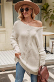 Boat Neck Dropped Shoulder Knit Top - Trendsi - Flyclothing LLC