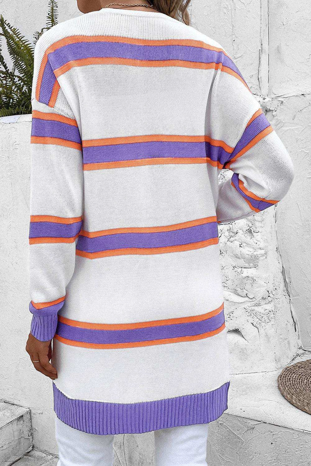 Striped Dropped Shoulder Cardigan - Trendsi - Flyclothing LLC