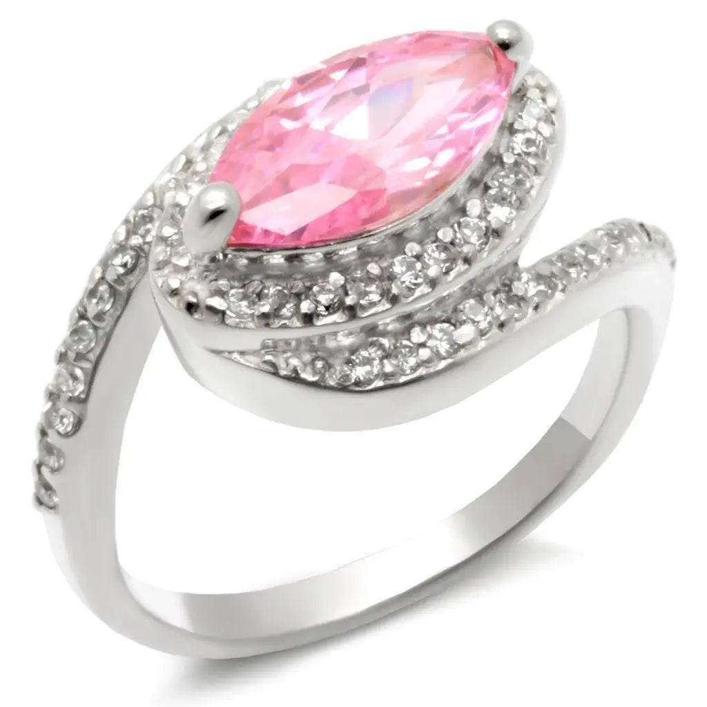 Alamode High-Polished 925 Sterling Silver Ring with AAA Grade CZ in Rose - Alamode - Flyclothing LLC