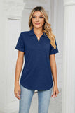 Curved Hem Johnny Collar Polo Shirt - Trendsi - Flyclothing LLC