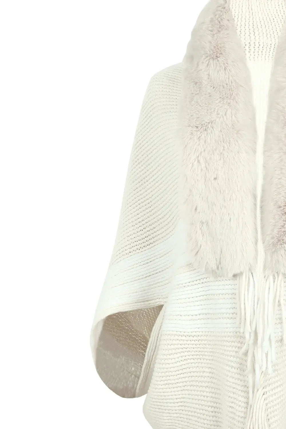 Striped Fringe Detail Long Sleeve Poncho - Trendsi - Flyclothing LLC