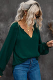 Notched Neck Lantern Sleeve Blouse - Trendsi