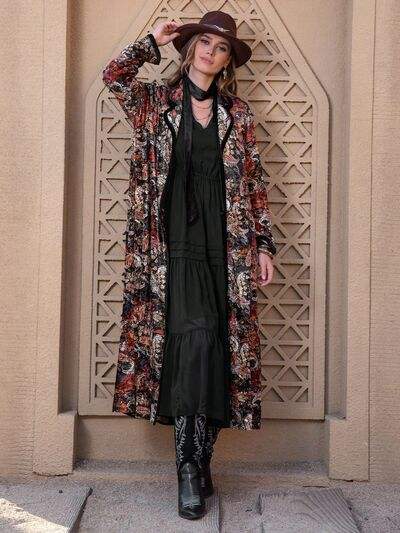 Printed Open Front Long Sleeve Outerwear - Trendsi - Flyclothing LLC