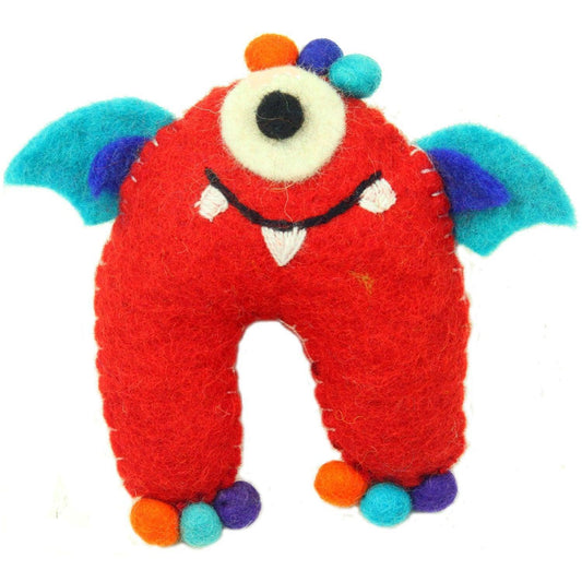 Hand Felted One-Eyed Red Tooth Monster with Wings - Global Groove - Global Groove
