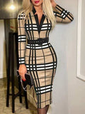 Printed Notched Long Sleeve Wrap Dress - Trendsi - Flyclothing LLC