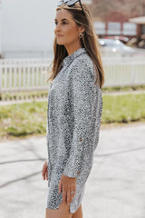 Printed Collared Neck Slit Mini Dress - Trendsi - Flyclothing LLC