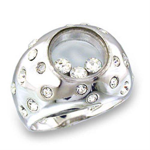Alamode High-Polished 925 Sterling Silver Ring with Top Grade Crystal in Clear - Alamode - Flyclothing LLC