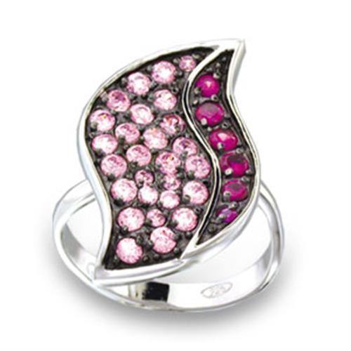 Alamode Rhodium + Ruthenium 925 Sterling Silver Ring with AAA Grade CZ in Multi Color - Alamode