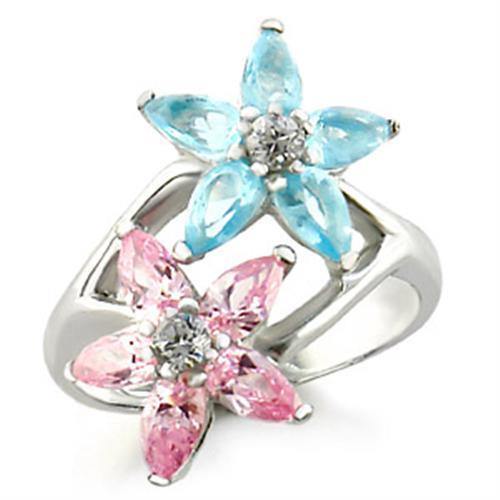Alamode High-Polished 925 Sterling Silver Ring with AAA Grade CZ in Multi Color - Alamode