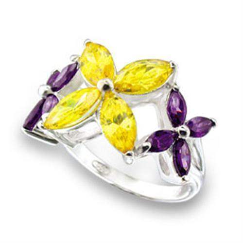 Alamode High-Polished 925 Sterling Silver Ring with AAA Grade CZ in Multi Color - Alamode - Flyclothing LLC