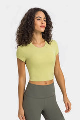 Round Neck Short Sleeve Cropped Sports T-Shirt - Trendsi - Flyclothing LLC